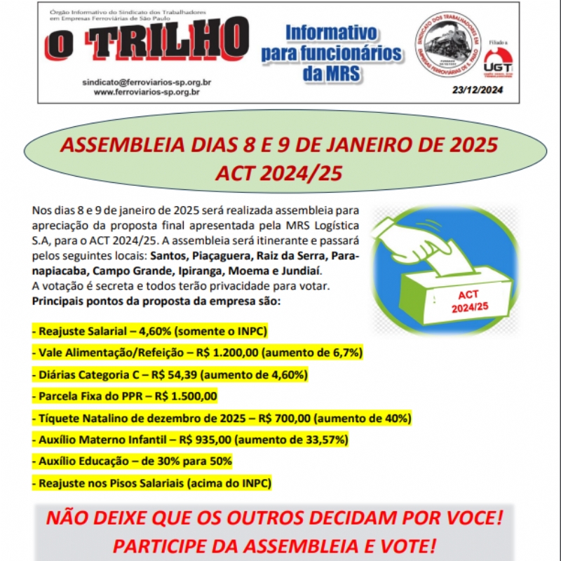 Assembleia para decidir sobre o ACT 2024/25